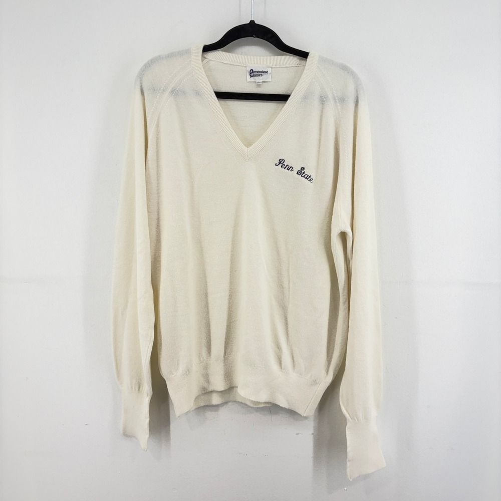Personalized Classics Penn State V-Neck Sweater Ivory Mens Large Vintage NCAA